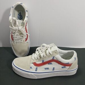 Vans Off The Wall Old Skool Red White Blue Sneakers  U.s Mens 8.5 Womens 10